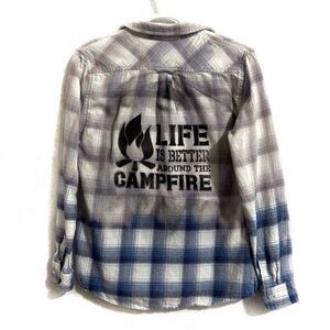 Custom upcycled “Camping” plaid, flannel.